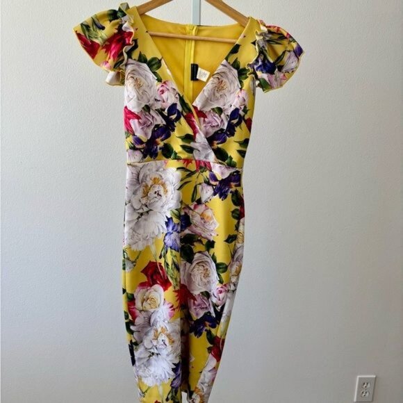 Glamazon Dress Small Colorful Floral Ruffle Bodycon Coquette Tropical Romantic - Picture 8 of 12